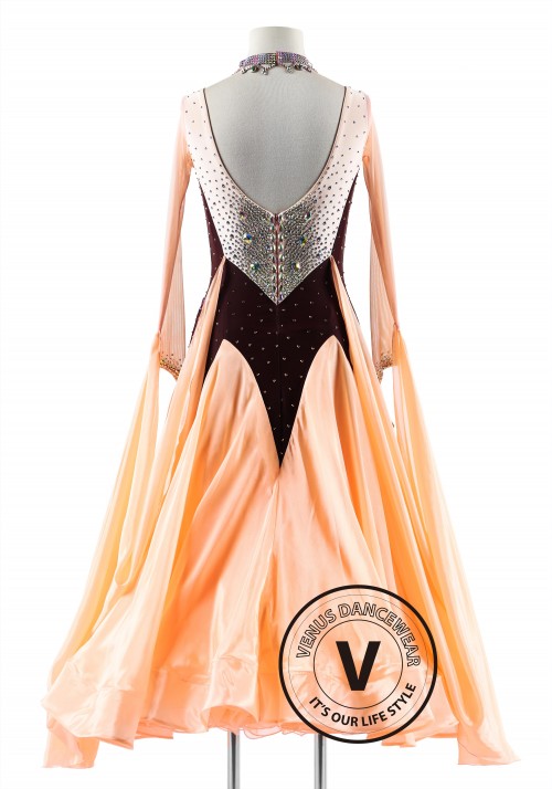 Peach Truffle dress with Pearl Silk Skirt Ballroom Smooth Competition Dance Dress