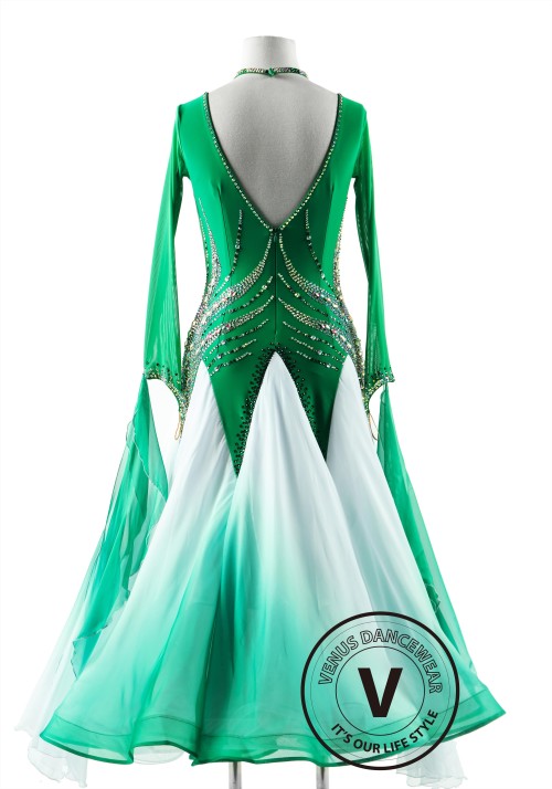 Emerald Cascade Dress with Shading Skirt Ballroom Smooth Competition Dance Dress