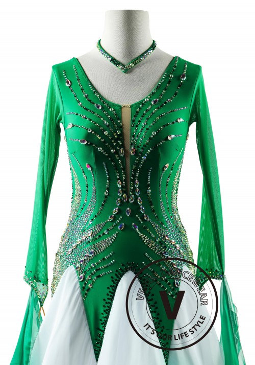 Emerald Cascade Dress with Shading Skirt Ballroom Smooth Competition Dance Dress