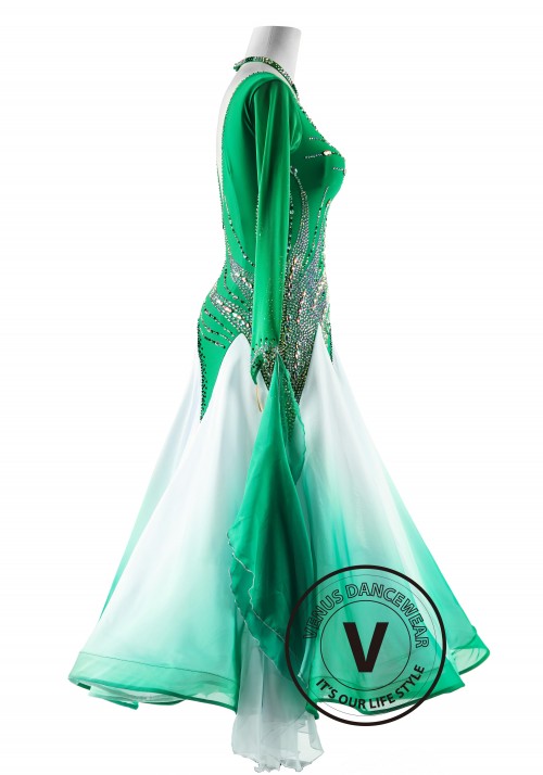 Emerald Cascade Dress with Shading Skirt Ballroom Smooth Competition Dance Dress