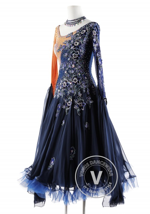 Prussian Blue Ballroom Smooth Competition Dance Dress