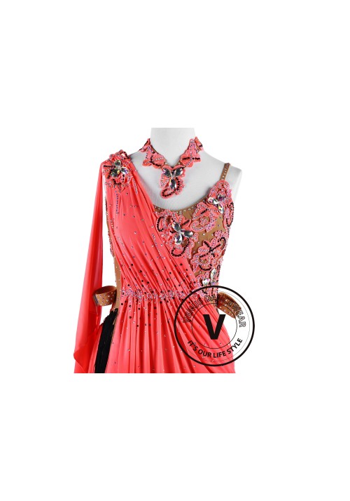 Hot Coral Latin Tango Rumba Rhythm Dancing Dress