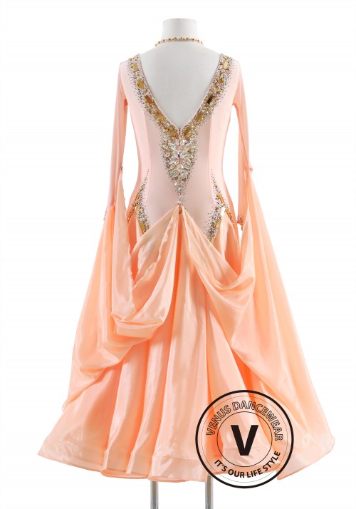 Peach D'Oré Dress with Pearl Silk Skirt Ballroom Smooth Competition Dance Dress