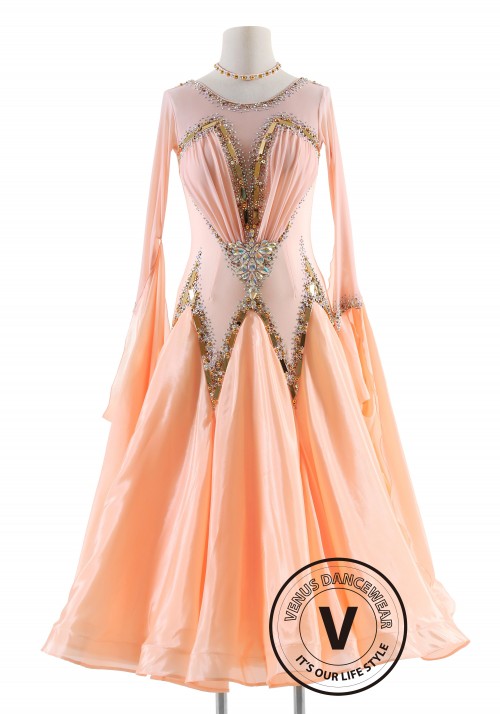 Peach D'Oré Dress with Pearl Silk Skirt Ballroom Smooth Competition Dance Dress