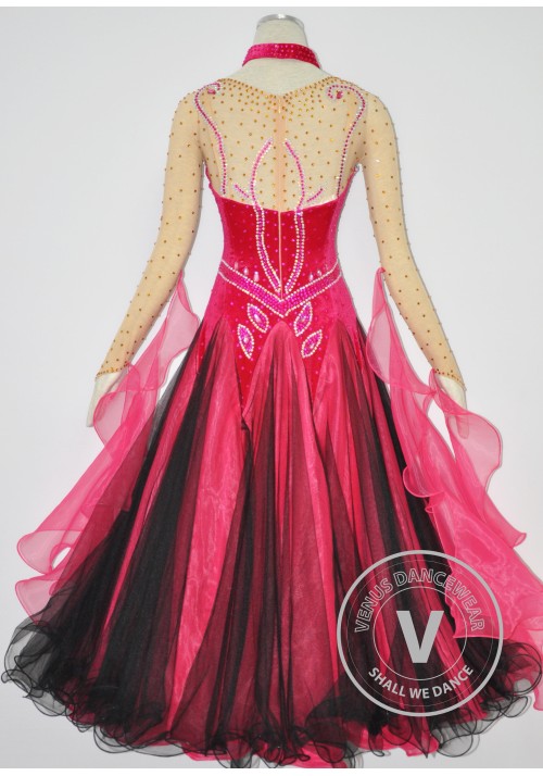 Red Velvet Elegant Women Ballroom Tango Waltz Standard Smooth Quickstep Competition Gown