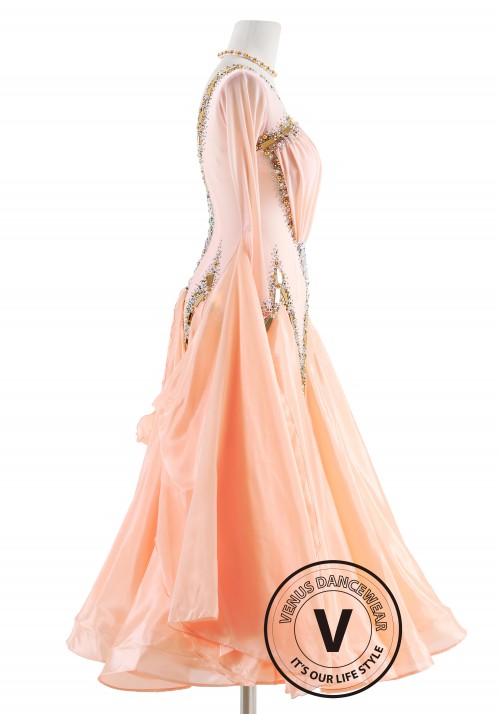 Peach D'Oré Dress with Pearl Silk Skirt Ballroom Smooth Competition Dance Dress