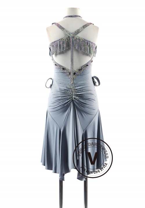 Silver Swirl with beads fringe Latin Rhythm Competition Dance Dress