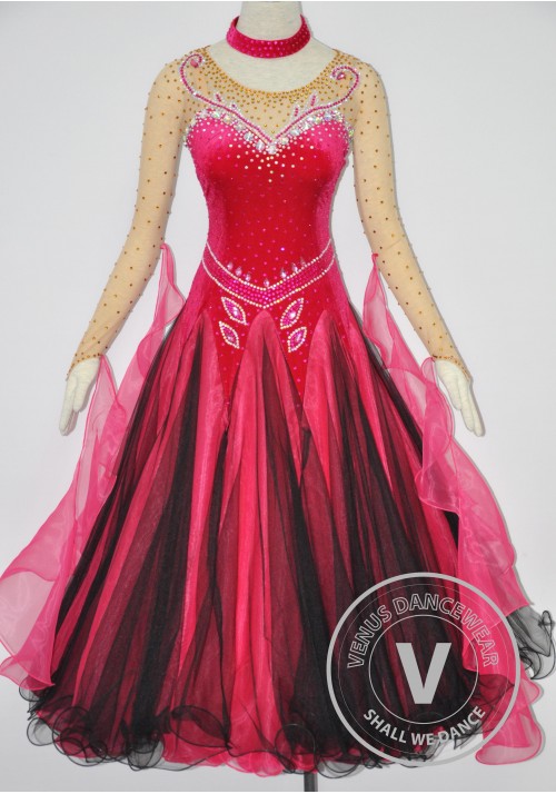 Red Velvet Elegant Women Ballroom Tango Waltz Standard Smooth Quickstep Competition Gown