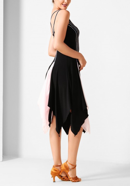 Black and Baby Pink  Latin Rhythm Crepe Ruffle Practice Dance Dress