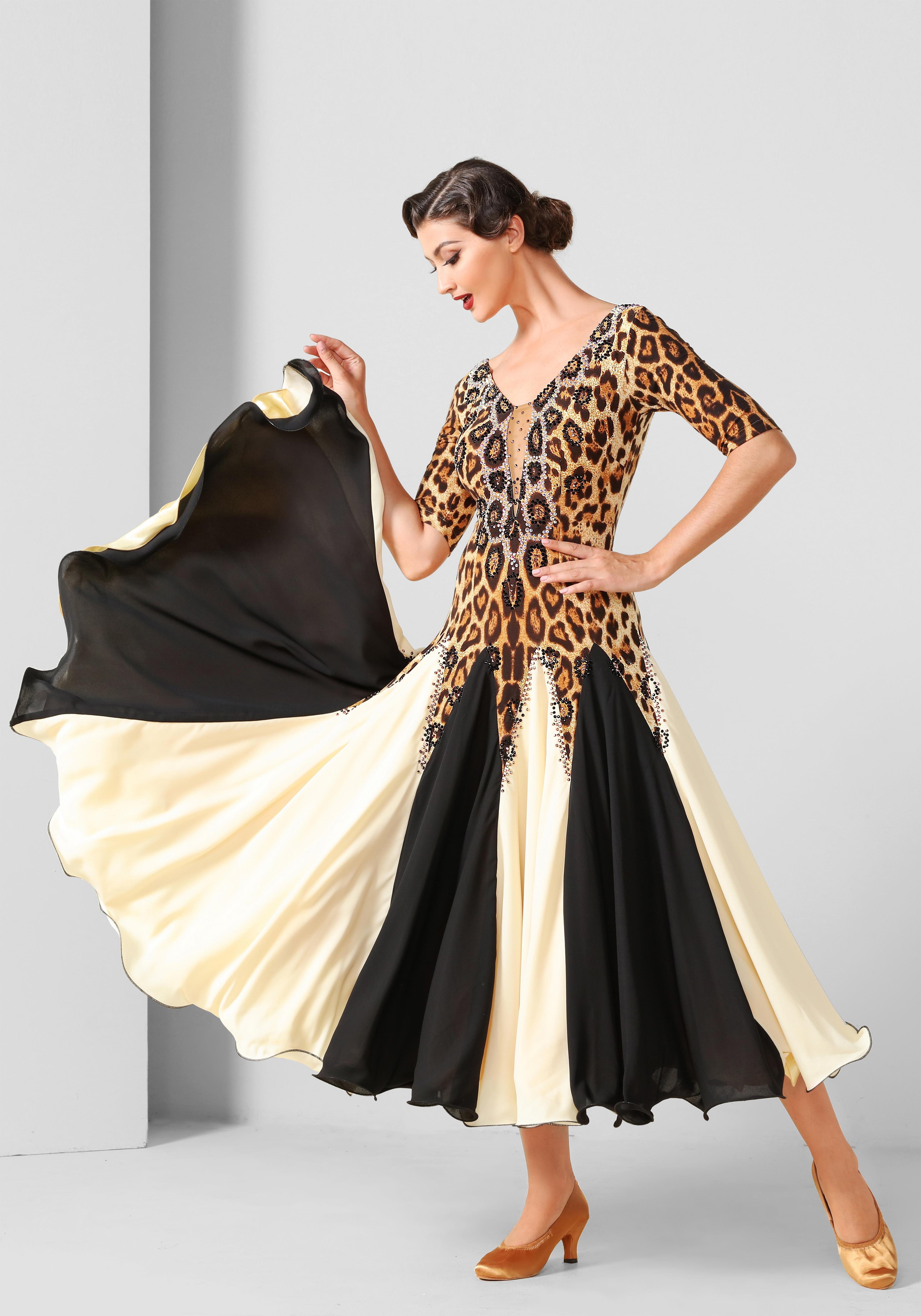 Leopard Two-tone Skirt Luxury Crepe Ballroom Smooth Practice