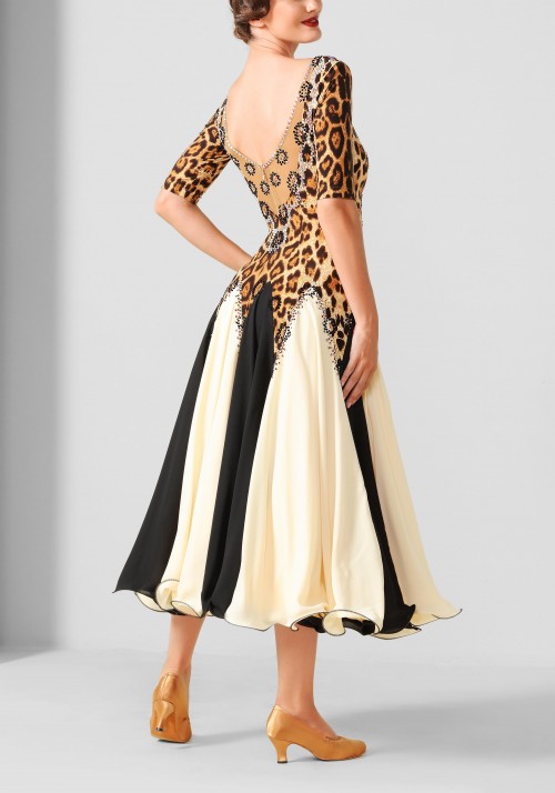 Leopard Two-tone Skirt Luxury Crepe Ballroom Smooth Practice Dance Dress