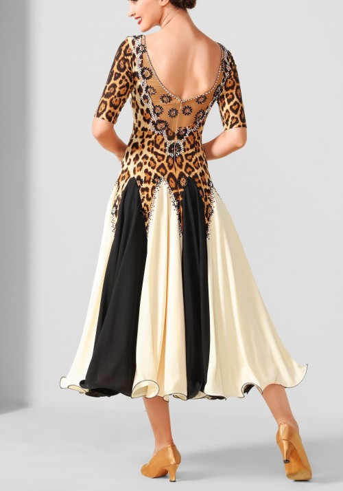 Leopard Two-tone Skirt Luxury Crepe Ballroom Smooth Practice Dance Dress