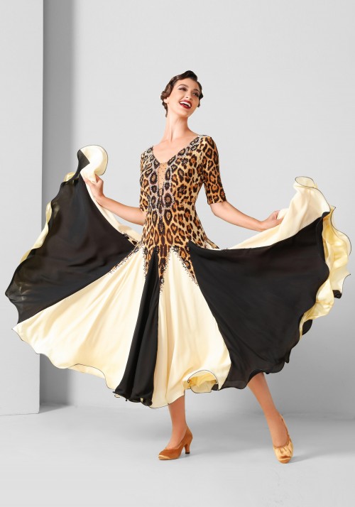 Leopard Two-tone Skirt Luxury Crepe Ballroom Smooth Practice Dance Dress