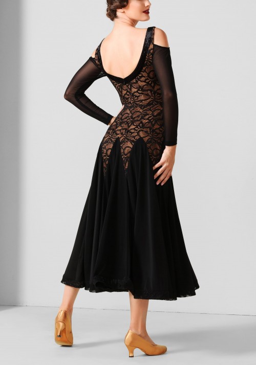 Black Lace Luxury Crepe Ballroom Smooth Practice Dance Dress