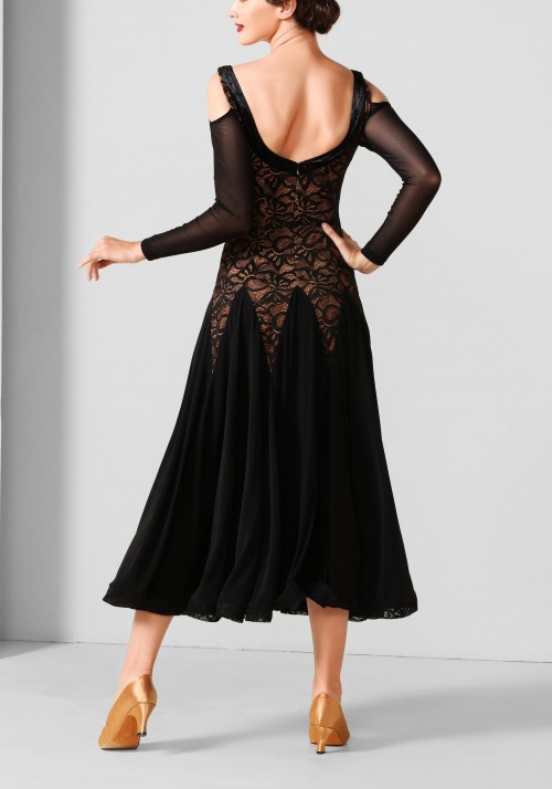 Black Lace Luxury Crepe Ballroom Smooth Practice Dance Dress