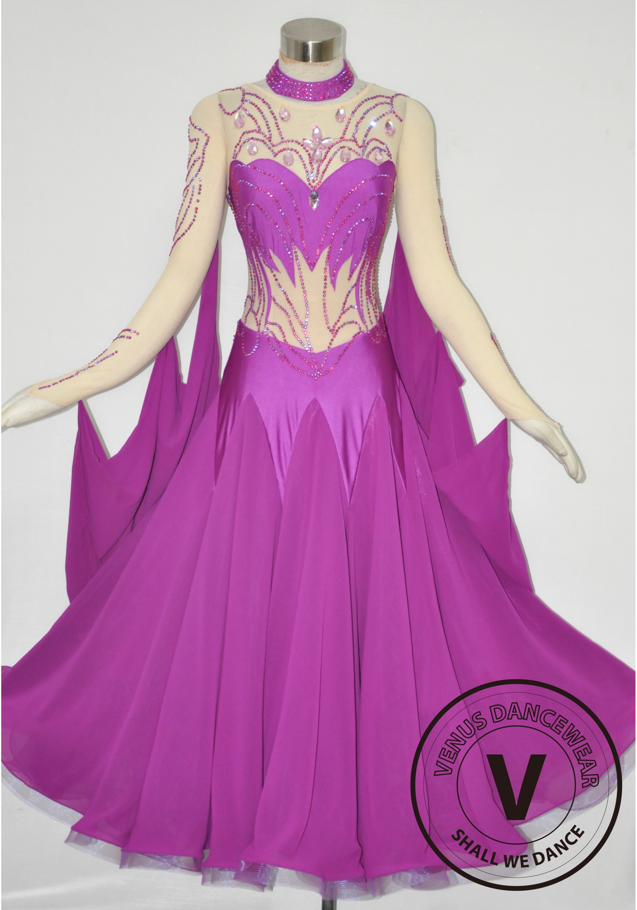 Purple Smooth Dress with Swarovski Crystals