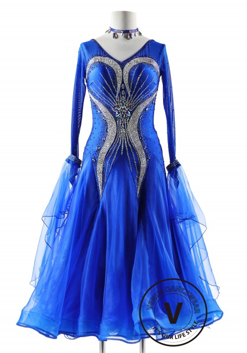 Crystal Cobalt Queen Couture Ballroom Smooth Competition Dance Dress