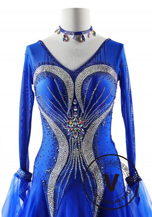 Crystal Cobalt Queen Couture Ballroom Smooth Competition Dance Dress