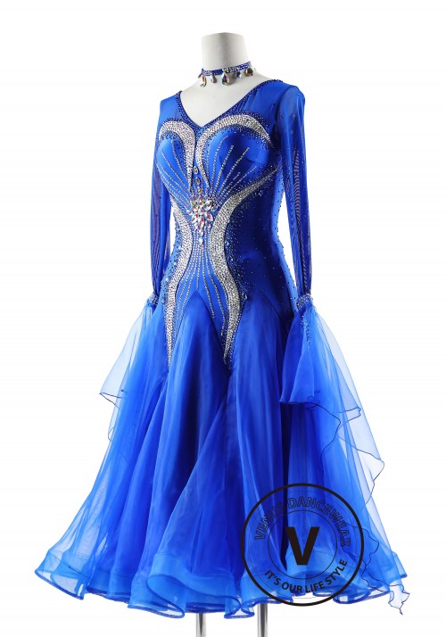 Crystal Cobalt Queen Couture Ballroom Smooth Competition Dance Dress