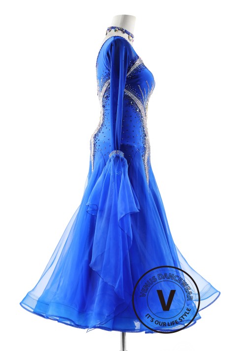 Crystal Cobalt Queen Couture Ballroom Smooth Competition Dance Dress