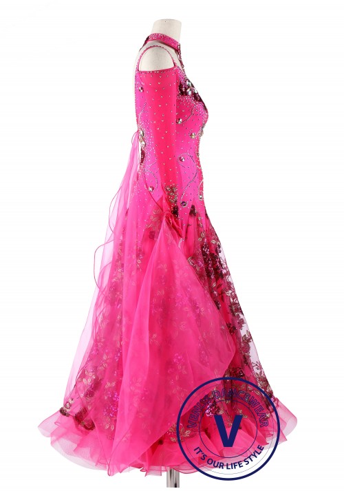 Pink Rose Sequin Ballroom Standard Competition Dance Dress