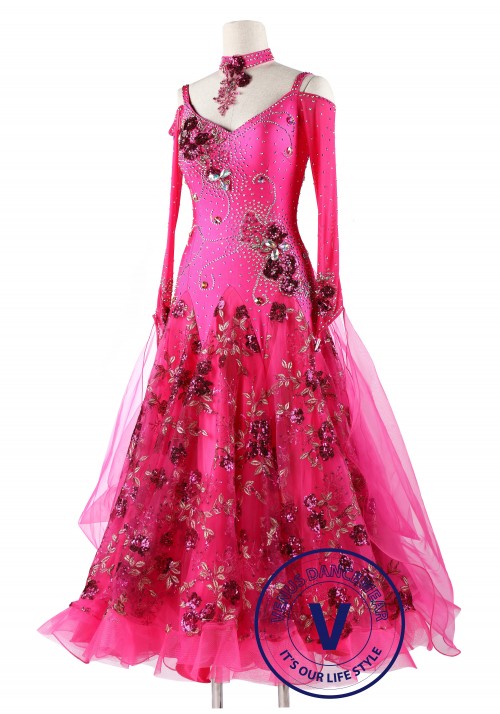 Pink Rose Sequin Ballroom Standard Competition Dance Dress