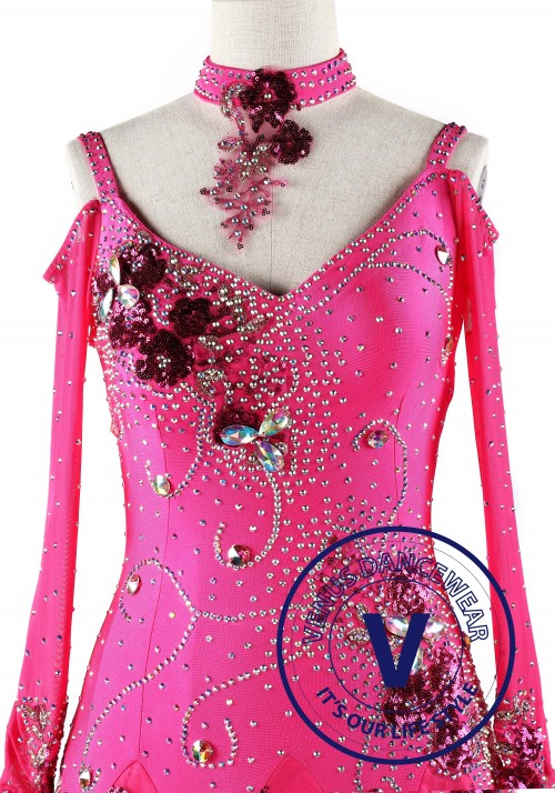 Pink Rose Sequin Ballroom Standard Competition Dance Dress