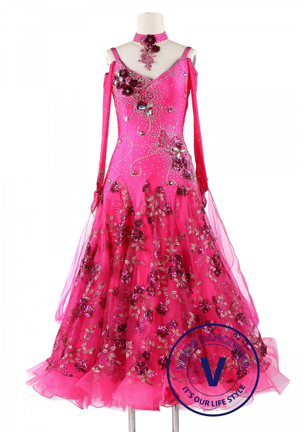 Pink Rose Sequin Ballroom Standard Competition Dance Dress