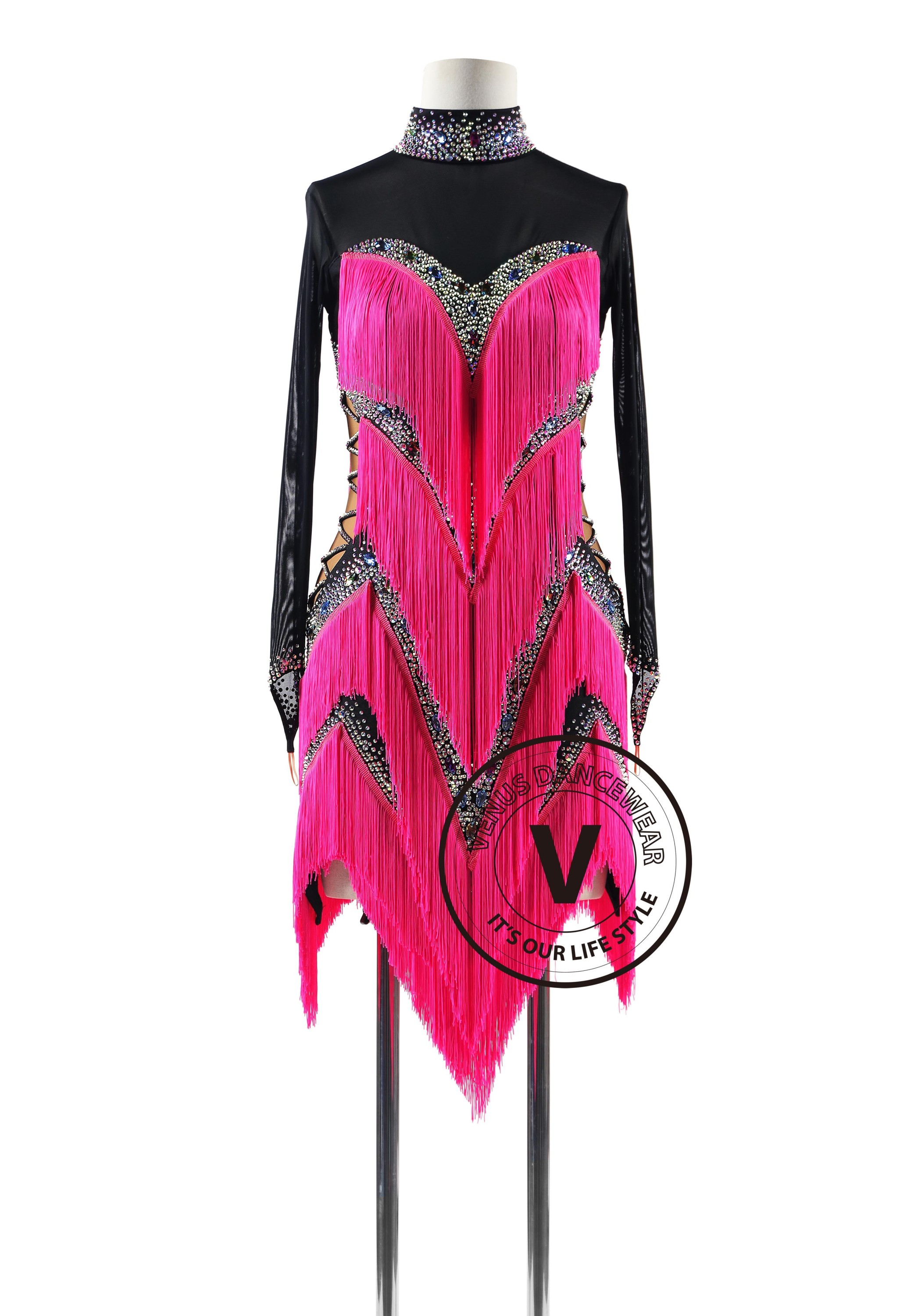 Magenta Passion Fringe Latin Rhythm Competition Dance Dress