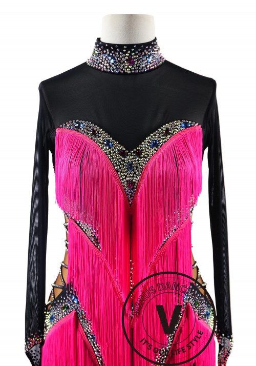 Magenta Passion Fringe Latin Rhythm Competition Dance Dress