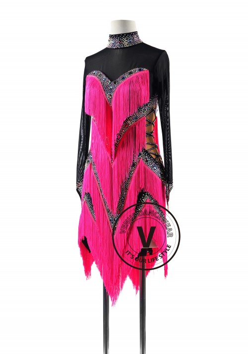 Magenta Passion Fringe Latin Rhythm Competition Dance Dress