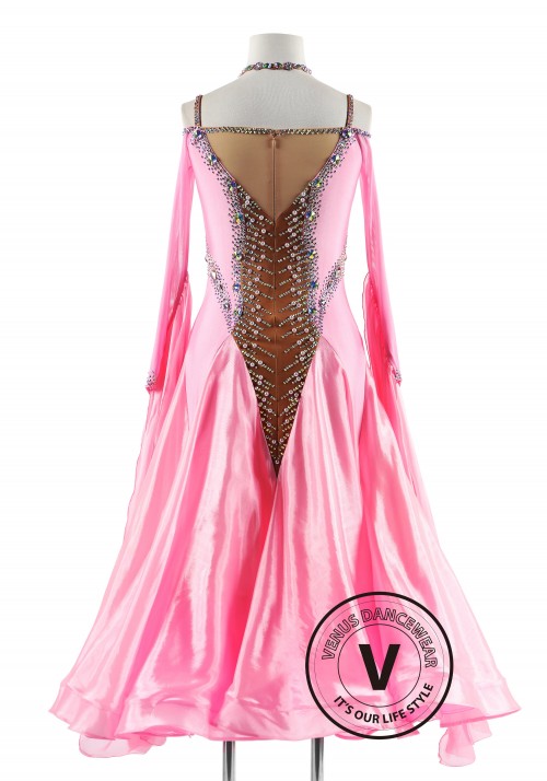 Pink Peaches and Pearls Ballroom Smooth Competition Dance Dress