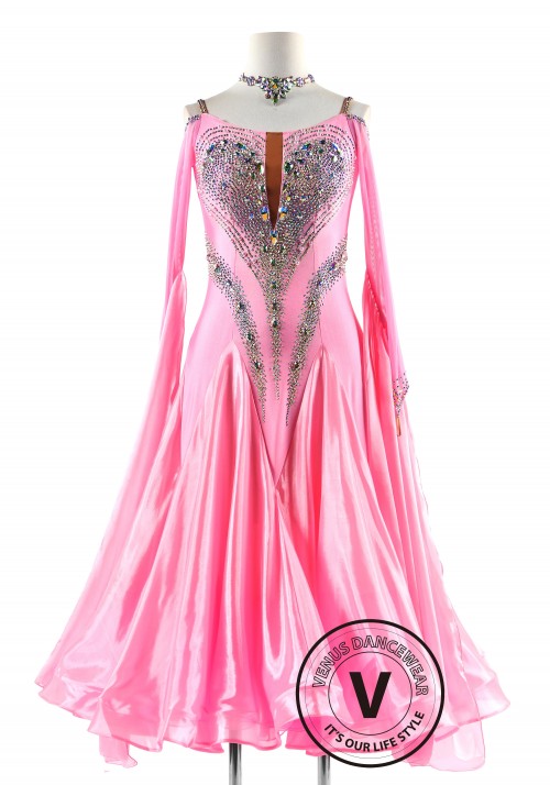 Pink Peaches and Pearls Ballroom Smooth Competition Dance Dress