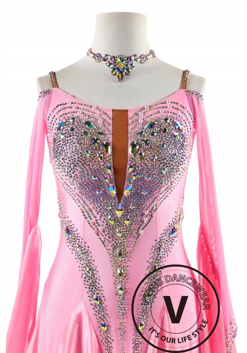 Pink Peaches and Pearls Ballroom Smooth Competition Dance Dress