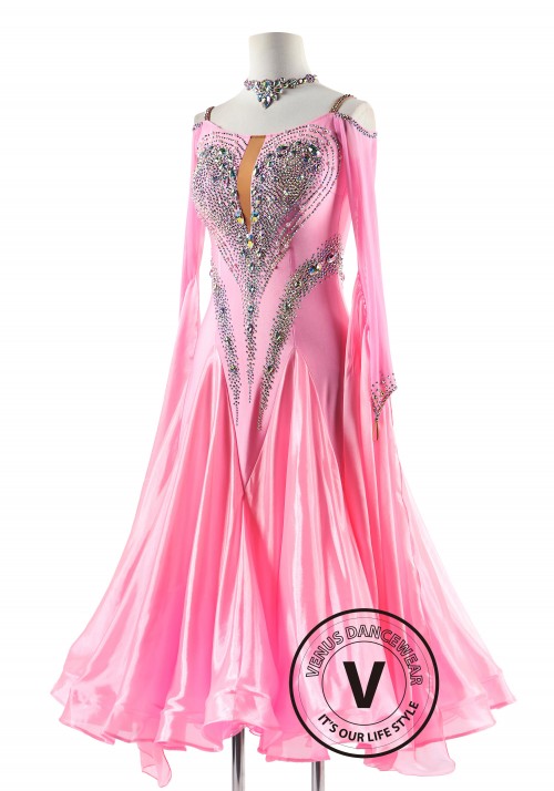 Pink Peaches and Pearls Ballroom Smooth Competition Dance Dress