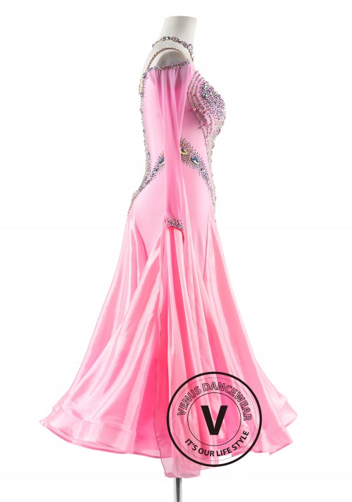 Pink Peaches and Pearls Ballroom Smooth Competition Dance Dress