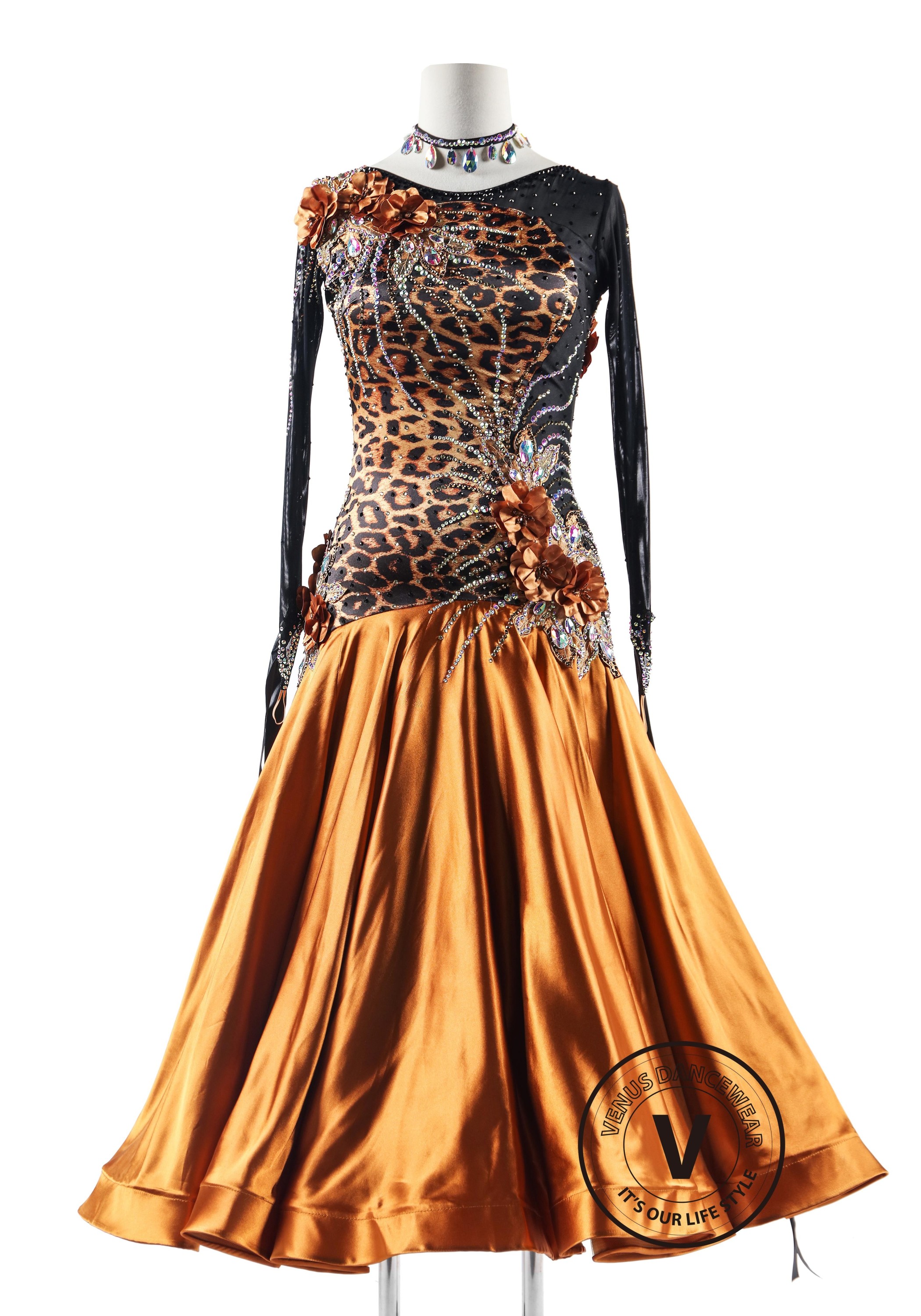 Wild and Dazzling Leopard Ballroom Smooth Competition Dance Dress