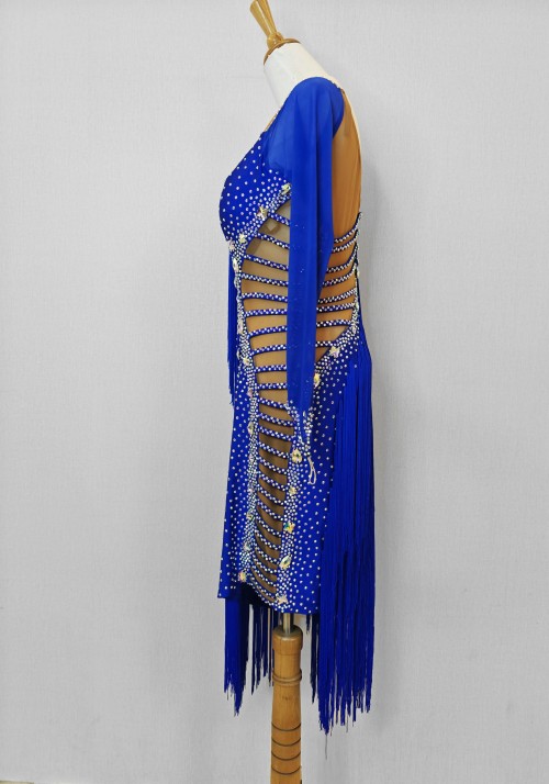 Royal Blue Fringe Latin Rhythm Competition Dance Dress Sample Dress