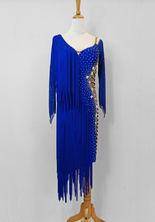 Royal Blue Fringe Latin Rhythm Competition Dance Dress Sample Dress