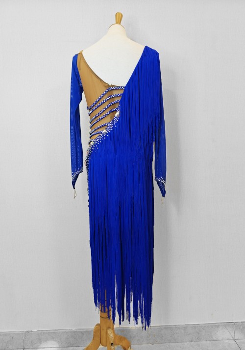 Royal Blue Fringe Latin Rhythm Competition Dance Dress Sample Dress