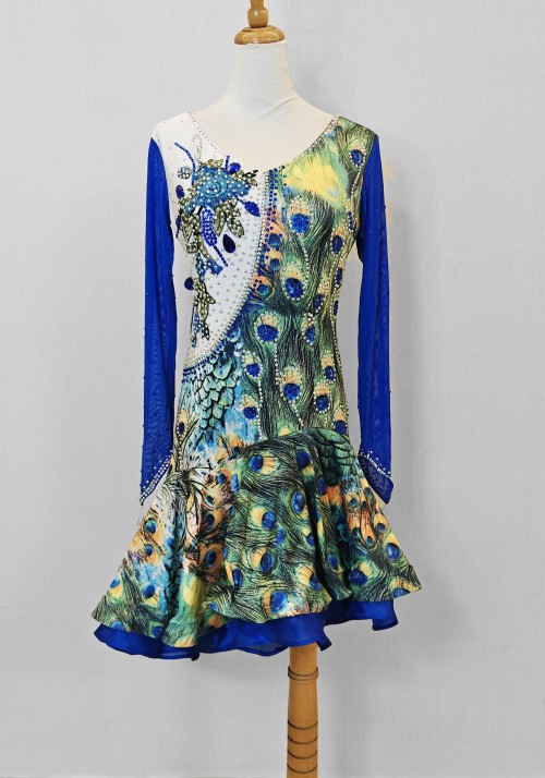 Peacock Print Latin Rhythm Competition Dance Dress Sample Dress