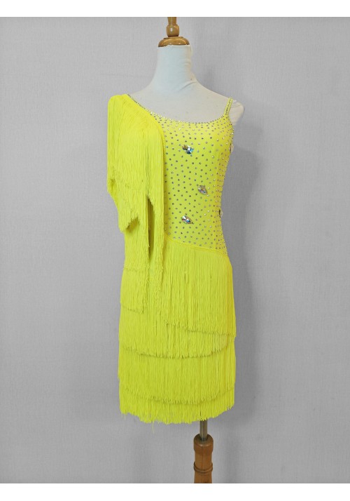 Yellow Fringe Tango Salsa Latin Rhythm Competition Dress Sample Dress