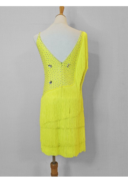 Yellow Fringe Tango Salsa Latin Rhythm Competition Dress Sample Dress