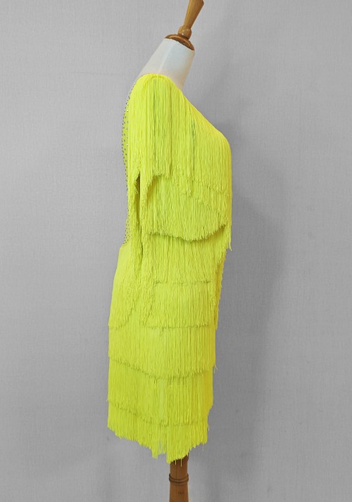 Yellow Fringe Tango Salsa Latin Rhythm Competition Dress Sample Dress