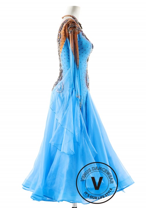 Sky blue Magic Elegance Ballroom Waltz Smooth Competition Dance Dress