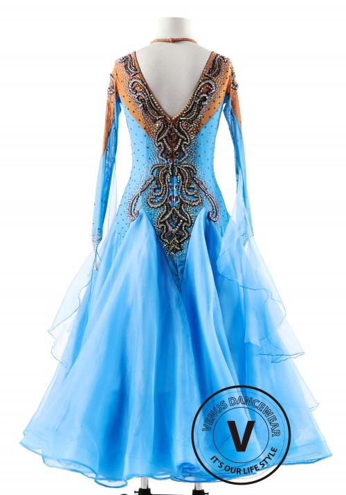 Sky blue Magic Elegance Ballroom Waltz Smooth Competition Dance Dress