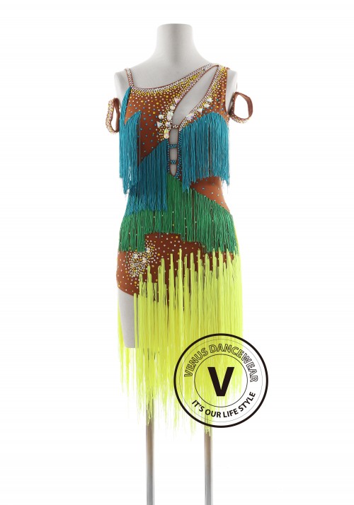 Jungle Amazonian Fringe Latin Rhythm Competition Dance Dress