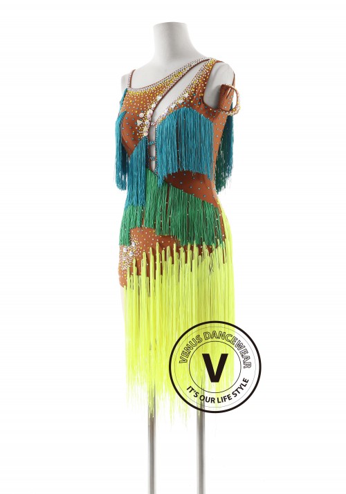 Jungle Amazonian Fringe Latin Rhythm Competition Dance Dress