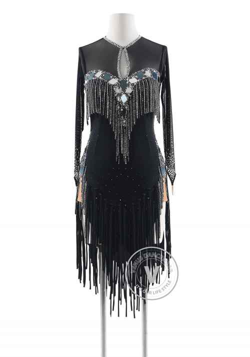 Rhythm Black Diamond Fringe Latin Rhythm Competition Dance Dress