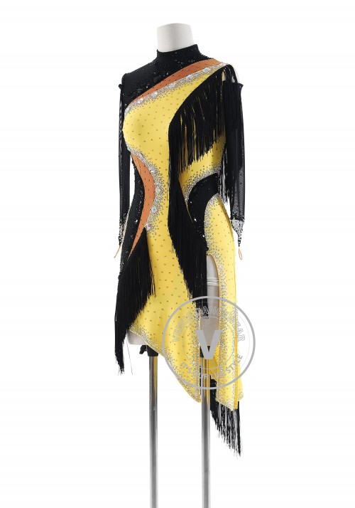 Solar Eclipse Black and Yellow Fringe Latin Rhythm Competition Dance Dress